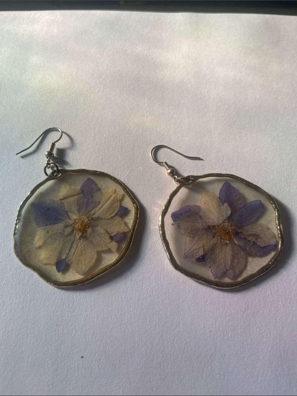 Handmade Purple & White Pressed Flower Earrings